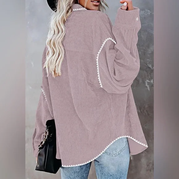 Sold: Womens Corduroy Shacket Jacket w/Buttons Oversized Blouses w/pockets Sz.L - Picture 4 of 9